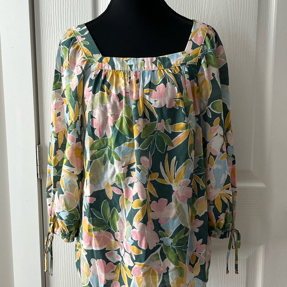 LC Lauren Conrad Floral Blouse - Green, Pink, Yellow